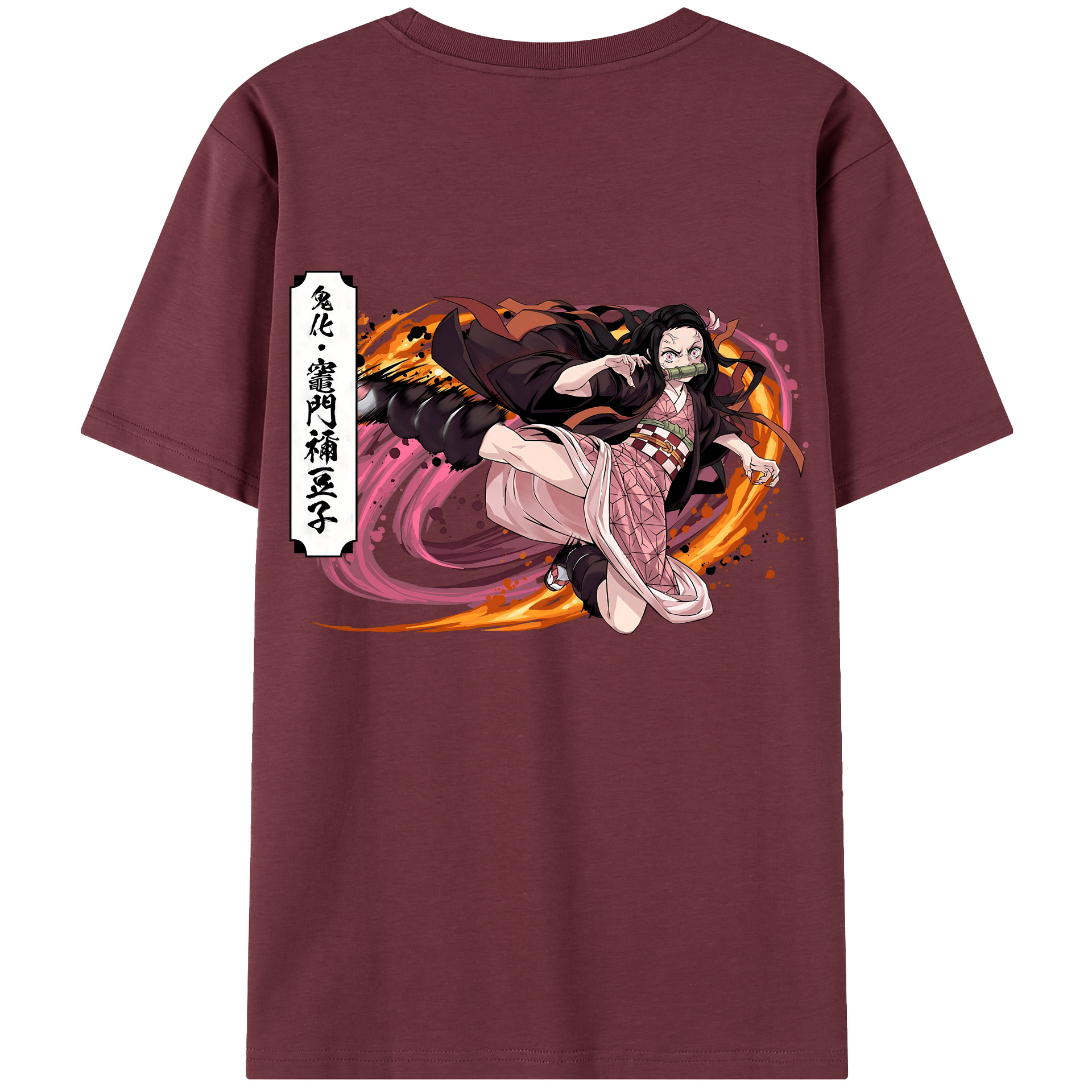 （画像用） 鬼滅の刃（きめつのやいば）竈門 禰󠄀豆子／かまど ねずこ Kamado Nezuko 綿100％半袖Tシャツ（背面プリント）